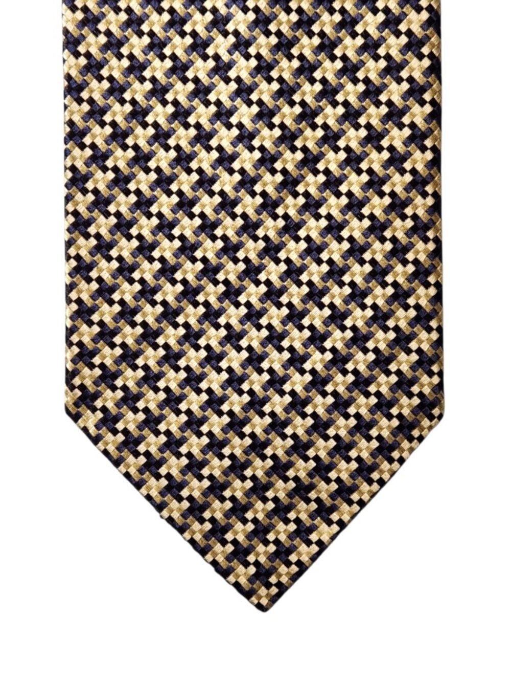Valentino Rudy Necktie Tie Gold Blue Black Geometric Silk Vintage Made in Italy